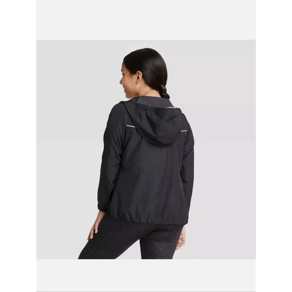 All In Motion Black Rain Jacket/Windbreaker Hooded Reflectors NWT Size XL